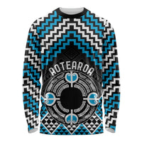 Personalised Aotearoa Niho Taniwha Motif Long Sleeve Shirt Blue Style LT9 Unisex Blue - Polynesian Pride