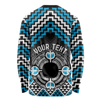 Personalised Aotearoa Niho Taniwha Motif Long Sleeve Shirt Blue Style LT9 - Polynesian Pride