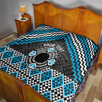Personalised Aotearoa Niho Taniwha Motif Quilt Blue Style