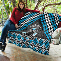 Personalised Aotearoa Niho Taniwha Motif Quilt Blue Style