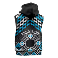 Personalised Aotearoa Niho Taniwha Motif Sleeveless Zip Hoodie Blue Style LT9 - Polynesian Pride