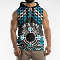 Personalised Aotearoa Niho Taniwha Motif Sleeveless Zip Hoodie Blue Style LT9 - Polynesian Pride