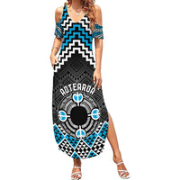 Personalised Aotearoa Niho Taniwha Motif Summer Maxi Dress Blue Style LT9 Women Blue - Polynesian Pride