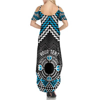 Personalised Aotearoa Niho Taniwha Motif Summer Maxi Dress Blue Style LT9 - Polynesian Pride