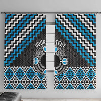 Personalised Aotearoa Niho Taniwha Motif Window Curtain Blue Style LT9 With Hooks Blue - Polynesian Pride