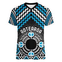 Personalised Aotearoa Niho Taniwha Motif Women V-Neck T-Shirt Blue Style LT9 Female Blue - Polynesian Pride