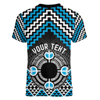 Personalised Aotearoa Niho Taniwha Motif Women V-Neck T-Shirt Blue Style LT9 - Polynesian Pride
