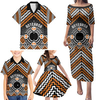 Personalised Aotearoa Niho Taniwha Motif Family Matching Puletasi and Hawaiian Shirt Gold Style