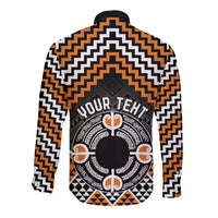 Personalised Aotearoa Niho Taniwha Motif Long Sleeve Button Shirt Gold Style LT9 - Polynesian Pride