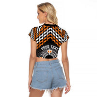 Personalised Aotearoa Niho Taniwha Motif Raglan Cropped T Shirt Gold Style LT9 - Polynesian Pride