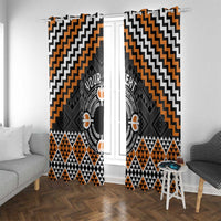 Personalised Aotearoa Niho Taniwha Motif Window Curtain Gold Style LT9 With Grommets Gold - Polynesian Pride