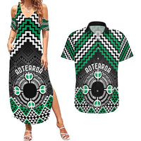 Personalised Aotearoa Niho Taniwha Motif Couples Matching Summer Maxi Dress and Hawaiian Shirt Green Style LT9 Green - Polynesian Pride