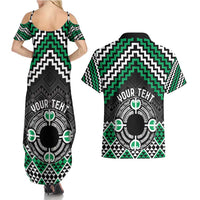 Personalised Aotearoa Niho Taniwha Motif Couples Matching Summer Maxi Dress and Hawaiian Shirt Green Style LT9 - Polynesian Pride