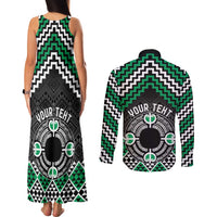 Personalised Aotearoa Niho Taniwha Motif Couples Matching Tank Maxi Dress and Long Sleeve Button Shirt Green Style LT9 - Polynesian Pride