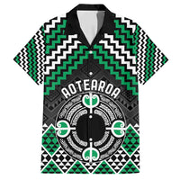 Personalised Aotearoa Niho Taniwha Motif Family Matching Off Shoulder Maxi Dress and Hawaiian Shirt Green Style