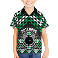 Personalised Aotearoa Niho Taniwha Motif Family Matching Short Sleeve Bodycon Dress and Hawaiian Shirt Green Style