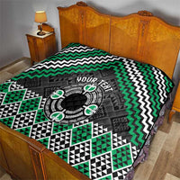 Personalised Aotearoa Niho Taniwha Motif Quilt Green Style