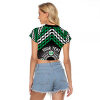 Personalised Aotearoa Niho Taniwha Motif Raglan Cropped T Shirt Green Style LT9 - Polynesian Pride