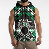 Personalised Aotearoa Niho Taniwha Motif Sleeveless Zip Hoodie Green Style LT9 - Polynesian Pride