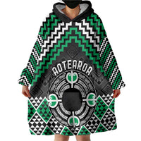 Personalised Aotearoa Niho Taniwha Motif Wearable Blanket Hoodie Green Style LT9 - Polynesian Pride