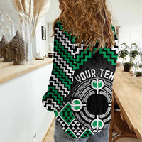 Personalised Aotearoa Niho Taniwha Motif Women Casual Shirt Green Style