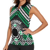Personalised Aotearoa Niho Taniwha Motif Women Sleeveless Polo Shirt Green Style
