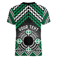 Personalised Aotearoa Niho Taniwha Motif Women V-Neck T-Shirt Green Style LT9 - Polynesian Pride