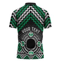 Personalised Aotearoa Niho Taniwha Motif Zipper Polo Shirt Green Style - Polynesian Pride