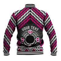 Personalised Aotearoa Niho Taniwha Motif Baseball Jacket Pink Style LT9 - Polynesian Pride