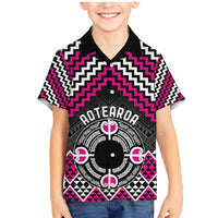 Personalised Aotearoa Niho Taniwha Motif Family Matching Mermaid Dress and Hawaiian Shirt Pink Style