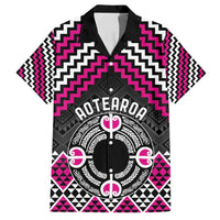 Personalised Aotearoa Niho Taniwha Motif Family Matching Off Shoulder Short Dress and Hawaiian Shirt Pink Style