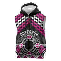 Personalised Aotearoa Niho Taniwha Motif Sleeveless Zip Hoodie Pink Style LT9 Pink - Polynesian Pride