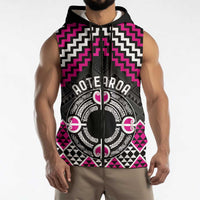 Personalised Aotearoa Niho Taniwha Motif Sleeveless Zip Hoodie Pink Style LT9 - Polynesian Pride