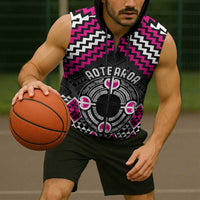 Personalised Aotearoa Niho Taniwha Motif Sleeveless Zip Hoodie Pink Style LT9 - Polynesian Pride