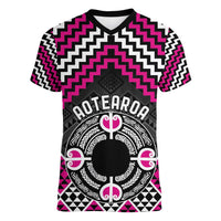 Personalised Aotearoa Niho Taniwha Motif Women V-Neck T-Shirt Pink Style LT9 Female Pink - Polynesian Pride