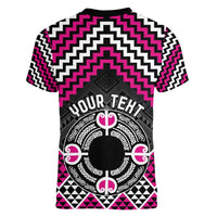 Personalised Aotearoa Niho Taniwha Motif Women V-Neck T-Shirt Pink Style LT9 - Polynesian Pride