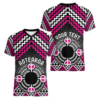 Personalised Aotearoa Niho Taniwha Motif Women V-Neck T-Shirt Pink Style LT9 - Polynesian Pride