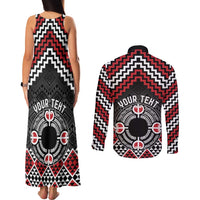 Personalised Aotearoa Niho Taniwha Motif Couples Matching Tank Maxi Dress and Long Sleeve Button Shirt Red Style LT9 - Polynesian Pride
