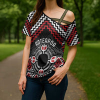 Personalised Aotearoa Niho Taniwha Motif Cross Shoulder Shirt Red Style - Polynesian Pride
