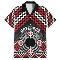Personalised Aotearoa Niho Taniwha Motif Family Matching Off Shoulder Short Dress and Hawaiian Shirt Red Style