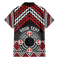 Personalised Aotearoa Niho Taniwha Motif Family Matching Puletasi and Hawaiian Shirt Red Style