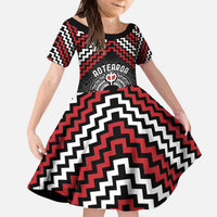 Personalised Aotearoa Niho Taniwha Motif Kid Short Sleeve Dress Red Style LT9 KID Red - Polynesian Pride