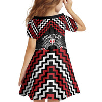 Personalised Aotearoa Niho Taniwha Motif Kid Short Sleeve Dress Red Style LT9 - Polynesian Pride
