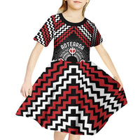 Personalised Aotearoa Niho Taniwha Motif Kid Short Sleeve Dress Red Style LT9 - Polynesian Pride