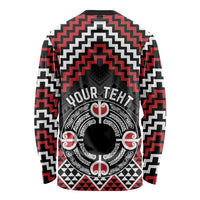 Personalised Aotearoa Niho Taniwha Motif Long Sleeve Shirt Red Style LT9 - Polynesian Pride