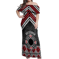 Personalised Aotearoa Niho Taniwha Motif Off Shoulder Maxi Dress Red Style LT9 Women Red - Polynesian Pride