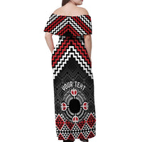 Personalised Aotearoa Niho Taniwha Motif Off Shoulder Maxi Dress Red Style LT9 - Polynesian Pride