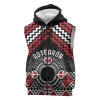 Personalised Aotearoa Niho Taniwha Motif Sleeveless Zip Hoodie Red Style LT9 Red - Polynesian Pride