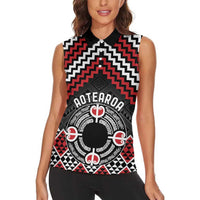 Personalised Aotearoa Niho Taniwha Motif Women Sleeveless Polo Shirt Red Style