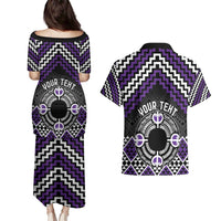 Personalised Aotearoa Niho Taniwha Motif Couples Matching Puletasi and Hawaiian Shirt Violet Style LT9 - Polynesian Pride